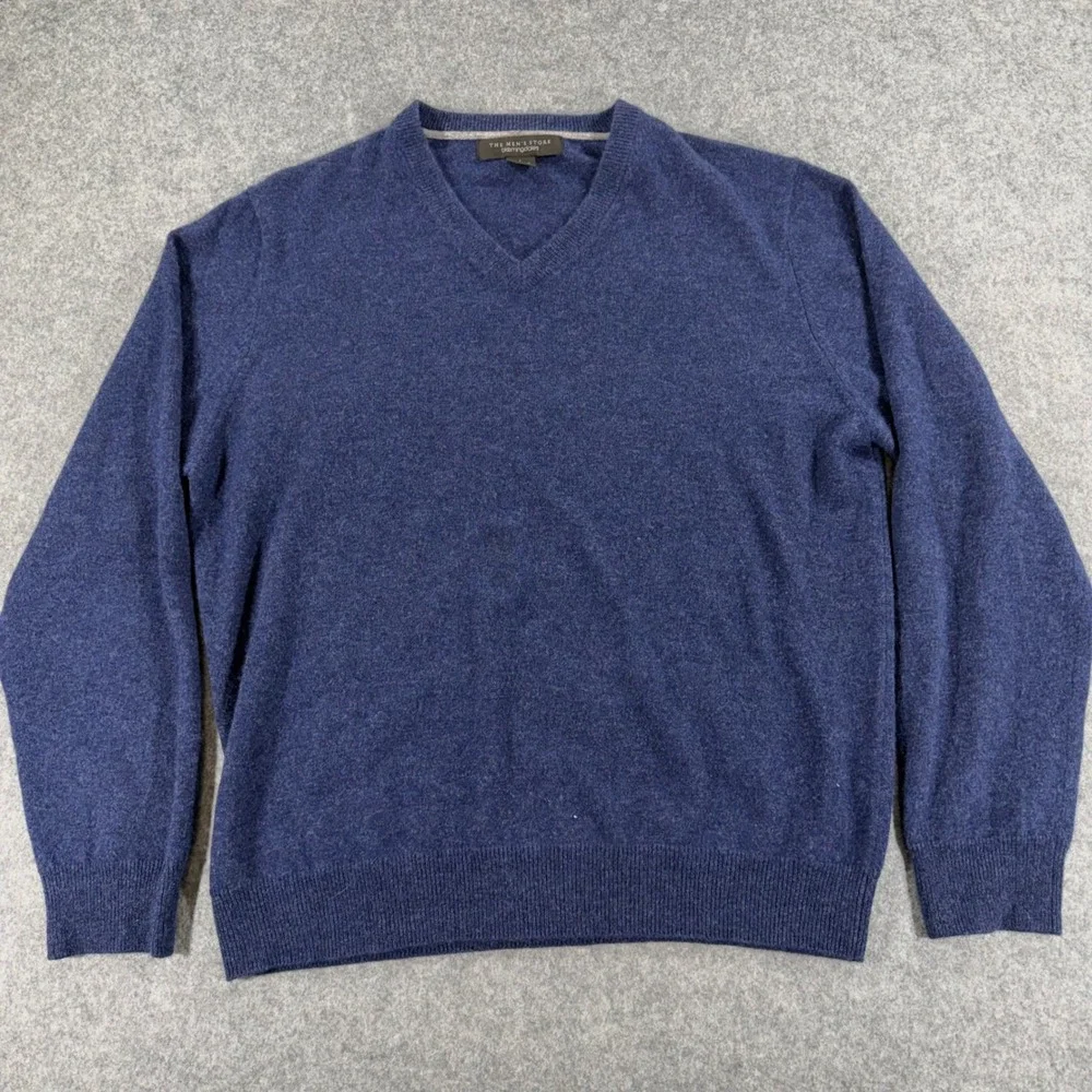 Mens Bloomingdale's Cashmere V-Neck Sweater Blue Heather‎ Large